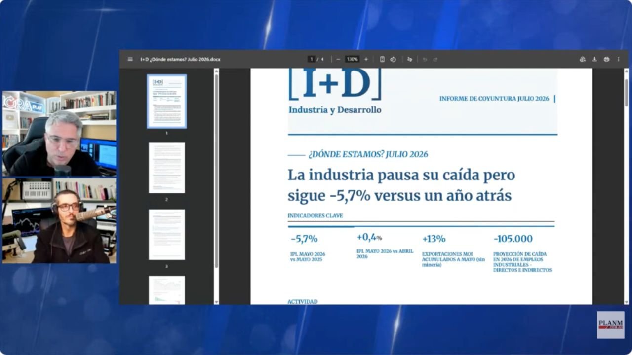 Maxi Montenegro analizando los datos de la caída de la industria argentina en Plan M.