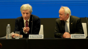 Santiago Bausili y Vladimir Werning en la presentación del IPOM del BCRA del tercer trimestre de 2026