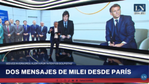 Javier Milei expone ante inversores en la Argentina Week en París acompañado por gobernadores.