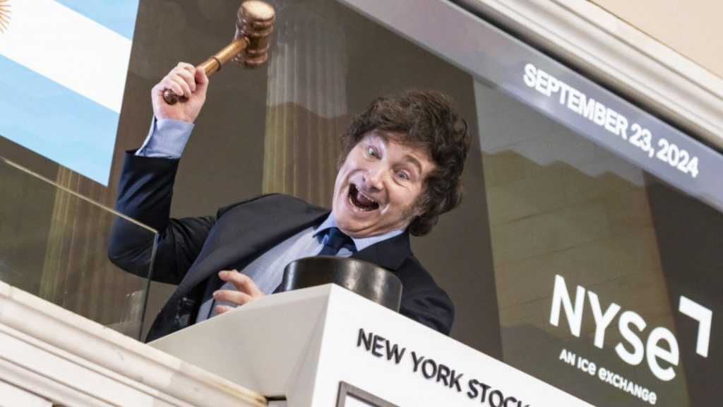 Ilustración editorial que contrapone a Wall Street y el Banco Central de la República Argentina en el análisis macroeconómico de Sebastián Vargas para Plan M.